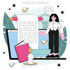 Rhetoric school class. Students training public speaking