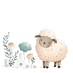 Obraz premium sheep nature watercolor neutral colors for kids simple drawing childish cute PNG