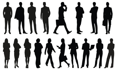 Business people, men and women. Set of vector silhouettes isolated on white background