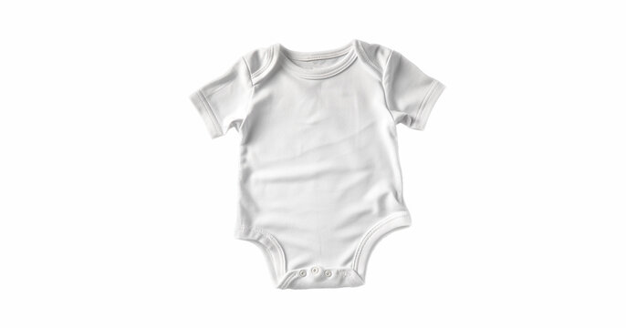 White baby onesie isolated over white background. Good for insert your design White new baby bodysuit . Closeup. Empty place for text or logo on apparel.