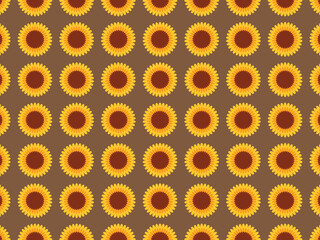 Sunflower yellow flower or floral botanical vector pattern background illustration isolated on horizontal landscape brown colored template. Simple flat wallpaper for wrapping paper, scarf prints.