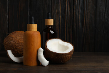 Concept of body and skin care accessories - coconut cosmetic