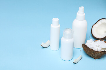Concept of body and skin care accessories - coconut cosmetic