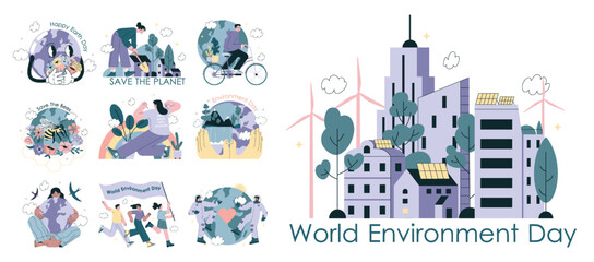 Fototapeta na wymiar World Environment Day set. Global campaign on the importance