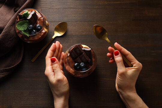 Concept of delicious and sweet food - chocolate mousse