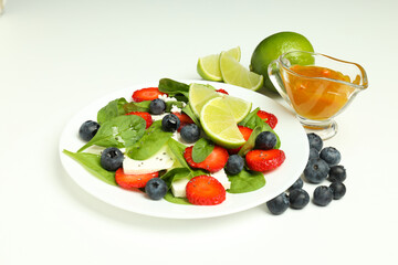 Concept of tasty food, salad with strawberry, isolated on white background