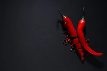 Küchenrückwand glas motiv Scharfe Chili-pfeffer Concept of hot and spicy ingredients - red hot chili pepper