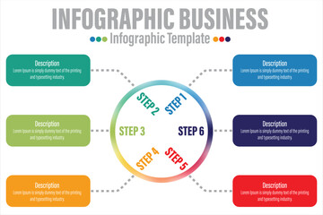 Six 6 steps or option infographic template for business. 6 steps Mindmap diagram, presentation vector infographic.