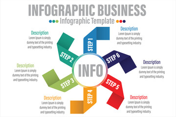 Infographic design template with numbers Six 6 option or six 6 Steps can be used for workflow layout, diagram, number step up options.