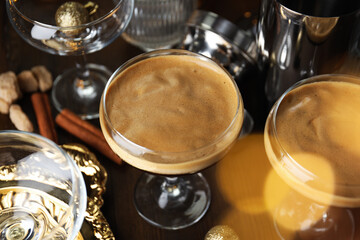 Espresso martini cocktail, delicious alcohol drink, dessert cocktail