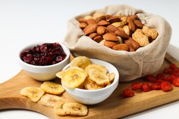 Tasty food concept - delicious dried fruits, tasty dried food