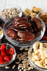 Tasty food concept - delicious dried fruits, tasty dried food