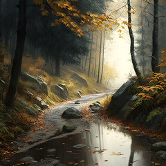 Herbstlicher Tag, Wald, Strasse