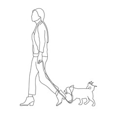 Female character with cute dog. Doodle illustration. Pets, domestic animals concept for banner, website design or landing page