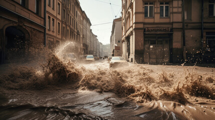 Fototapeta na wymiar Huge flooding on a city street. Generative AI