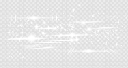 Solar glare.Glow isolated white transparent light effect set, lens flare, explosion, glitter, line, sun flash, spark and stars. Beautiful optical lens flare effect sun light.