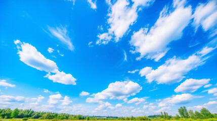 Fototapeta na wymiar 青い空と白い雲、緑の草原