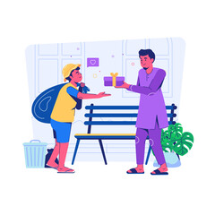 Islamy - Islamic Activities Illustration Praying Salah Dzikr Giving Alms Pray Prayer Family Breakfast Fasting Eating Dining Zakat Reading Quran Adhan 