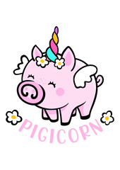 Funny unicorn piggy isolated on white