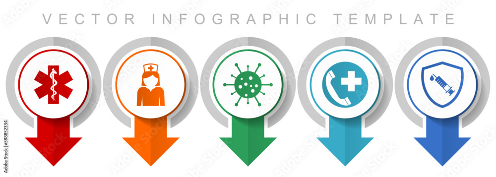 Poster health and medicine icon set, miscellaneous pointer icons such as emergency, nurse, virus amd vaccin