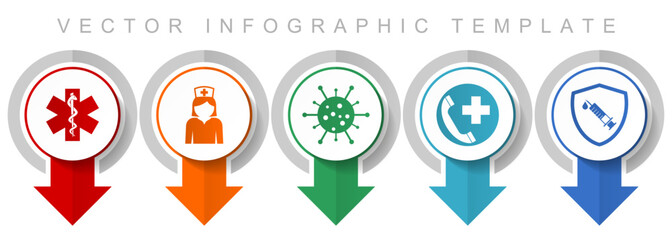 Health and medicine icon set, miscellaneous pointer icons such as emergency, nurse, virus amd vaccine for web design and mobile applications, infographic vector template