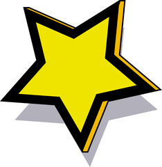 Yellow star with shadow, PNG file no background