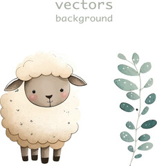 sheep nature watercolor neutral colors for kids simple drawing childish cute 