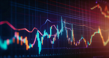 a close up of a blurry blue and purple stock chart
