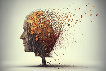 Illustration of man's head with concept idea of feeling of being one with the external world. Generative Ai technology.	
