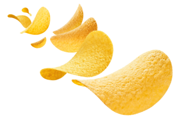 Flying delicious potato chips, cut out