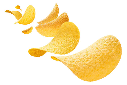 Flying delicious potato chips, cut out
