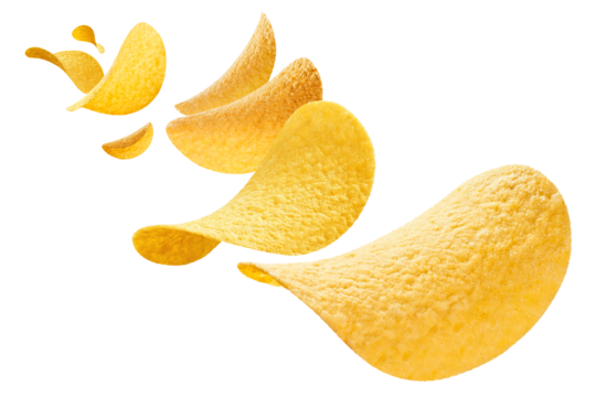 Flying delicious potato chips, cut out