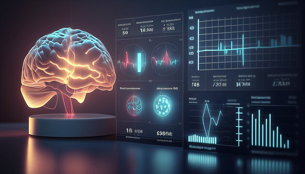 futuristic medical data diagram, hologram data flow of the brain