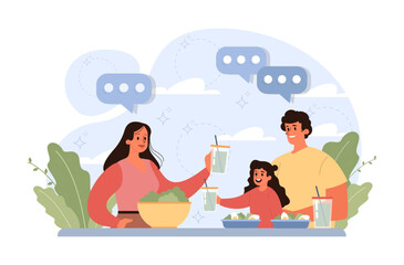 People cooking or eating healthy food. Family members with fresh