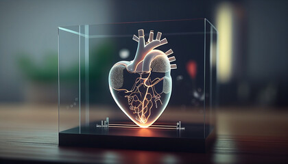 Hearth data flow statistic concept. a heart hologram with hearth beat. Ai generative