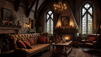 Luxury gothic room interior, ai generative