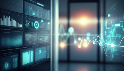 Fototapeta premium health data flow concept, holograms healt data concept on a hospital. AI generated
