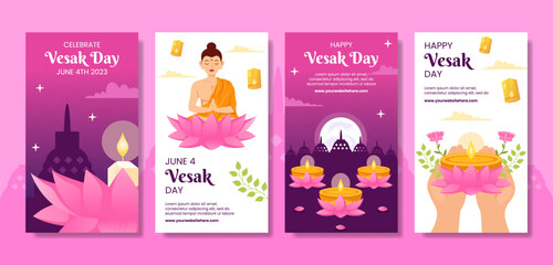 Vesak Day Celebration Social Media Stories Flat Cartoon Hand Drawn Templates Background Illustration