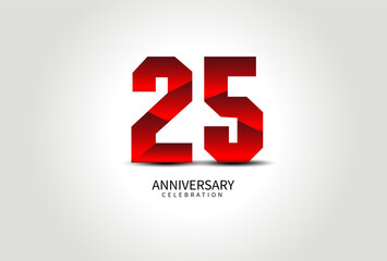 25 Year Anniversary Celebration Logo red vector, 25 Number Design, 25th Birthday Logo, Logotype Number, Vector Anniversary For Celebration, Invitation Card, Greeting Card. logo number Anniversary
