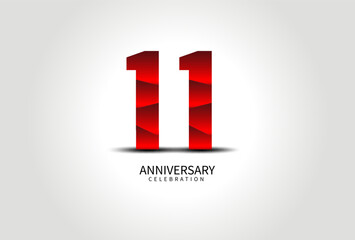 11 Year Anniversary Celebration Logo red vector, 11 Number Design, 11th Birthday Logo, Logotype Number, Vector Anniversary For Celebration, Invitation Card, Greeting Card. logo number Anniversary