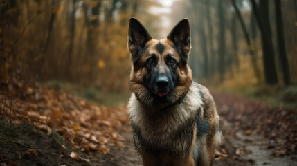 german shepherd dog on the woods