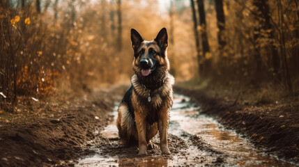 german shepherd dog on the woods