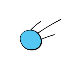 Vector outline satellite, space object in doodle flat style. Simple color design element, clip art, icon on theme of cosmos, astronomy, UFO