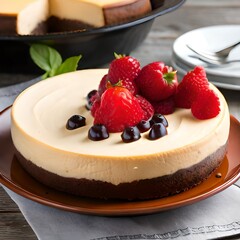 Click a picture of the decadent and creamy cheesecake that you just picked up from a dessert shop for a sweet  treat (Ai Generated)