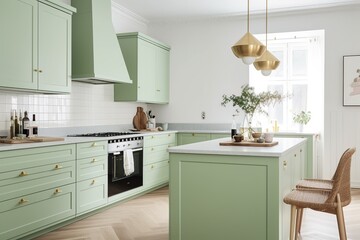 Fototapeta na wymiar Minimalist Scandinavian Kitchen with Wood Accent, Ai Generative