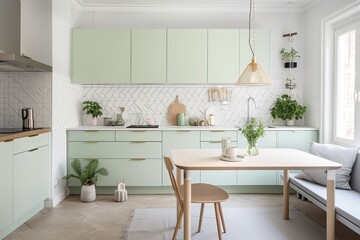 Minimalist Scandinavian Kitchen with Wood Accent, Ai Generative