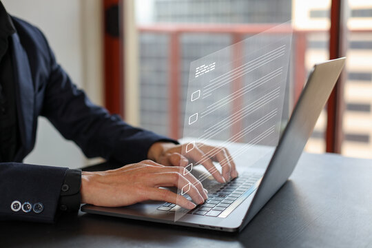 social media online content, freelance worker, working online, content creator, woman using laptop, man reading blog online on computer