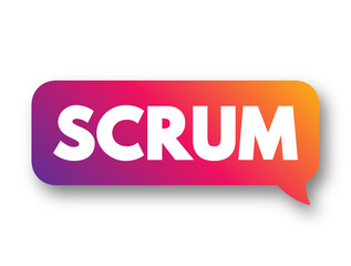 Scrum - management framework that teams use to self-organize and work towards a common goal, text concept background