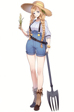 農家の女性キャラクターの全身イラスト(AI generated image)