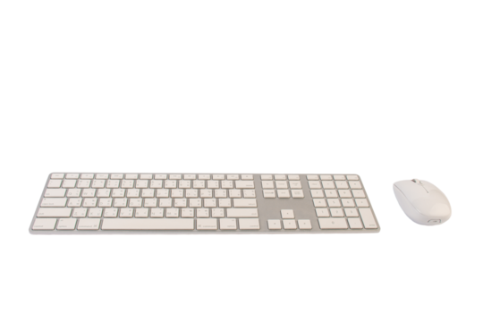Closeup of business woman hand typing on laptop keyboard with mouse on transparent background
